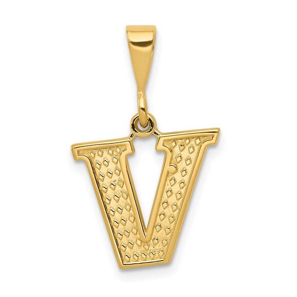 14k Yellow Gold, Ashley Collection, Textured Initial V Pendant - Picture 1 of 4